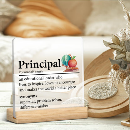 Principal Appreciation Gift for Men Women, Principal Gifts for Birthday Teacher's Day Christmas Acrylic Plaque Sign Home Office Desk Decor (4 x 4 Inches)