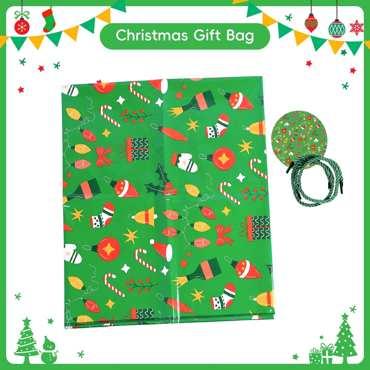ysmile Christmas Extra Large Gift Bag Jumbo Plastic Oversized Xmas Big 60 Inch Gaint Bag - Green