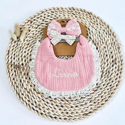 Personalized Muslin Baby Bibs Set with Name,Custom Soft Cotton Drool Bibs for Baby Girl,Teething Drooling Adjustable Bib for Newborn Toddler,Cute Bibs&Bows Gifts for Baby Shower, Birthday, Christmas