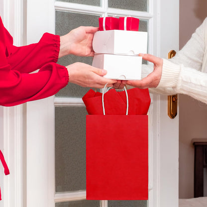 Whaline 24 Pcs Valentine's Day Gift Bags Valentines Kraft Paper Bags with Tissue Paper Gradient Red Pink Party Favor Bag Treat Goodie Bag for Anniversary Wedding Gift Giving Classroom Exchange Prizes