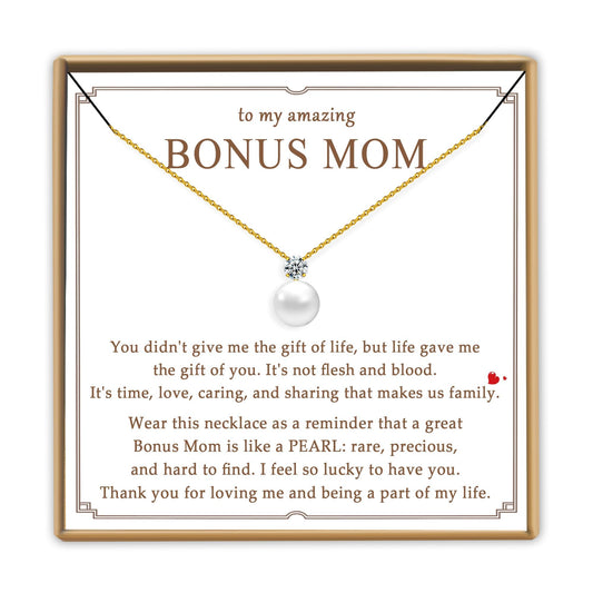 PEALICIOUS Single Pearl Necklace as Birthday Gifts for Mom, Bonus Mom Gifts for Step Mother from Daughter Son, Mother in Law Necklace with CZ from Bridal as Mother of the Groom Jewelry Gifts