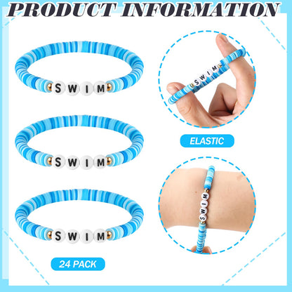 Tondiamo 24 Pcs Swim Bracelet Gifts Bulk, Swimmer clay beaded bracelet Charm Gifts for Teen Swim Accessories for Team Coach Teen Swimmer Team Kids Party Favors