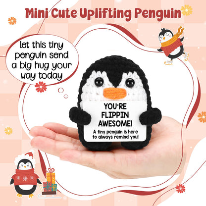 Mini Positive Crochet Penguin Birthday Gifts for Women, Funny Mothers Day Graduation Brithday Gifts for Women Men Boys Girls, Inspirational Appreciation Gifts for Adult Kid Teen Coworker Friend Decor