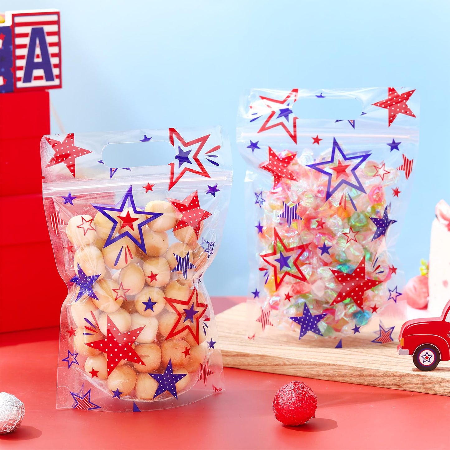 Frienda 60 Pcs 250th Anniversary American Bags Patriotic Star Theme Gift Bags Bulk 4th of July Candy Treat Goodie Handbags for USA Birthday Party Favors Independence Day Labor Day Party Supplies