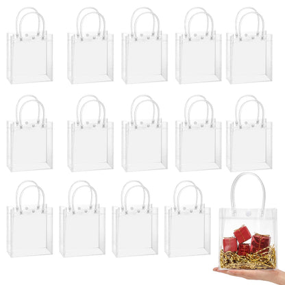 woric Clear Gift Bags with Handles, 15 PCS Small Plastic Party Favor Bags Reusable Transparent Gift Wrap Goodie Bag Bulk for Weddings Graduation Father's Day Birthdays 5.9"x5.1"x2.75"