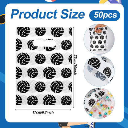 BOXOB 50pcs Volleyball Gift Bags, 10x6.7 Inch Plastic Snacks Candies Bags with Handles Volleyball Themed Party Sports Party Supplies (White)