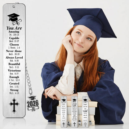 12 Pcs Metal Bible Verse Bookmark Christian Graduation Gifts Inspirational Cross Chain Religious Graduation Gift Class of 2026 for Graduates College High Middle School Student Grad Him Her
