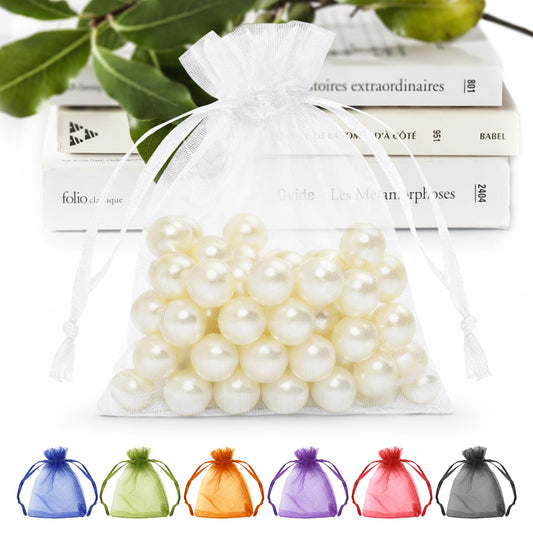 ANZNKU 50PCS White Organza Bags 3x4, Small Gift Bags Bulk for Sachet Jewelry Candy Treat, Mini Mesh Bag Drawstring Goodie Pouch for Wedding Birthday Party Favor Baby Shower & Graduation Gifts