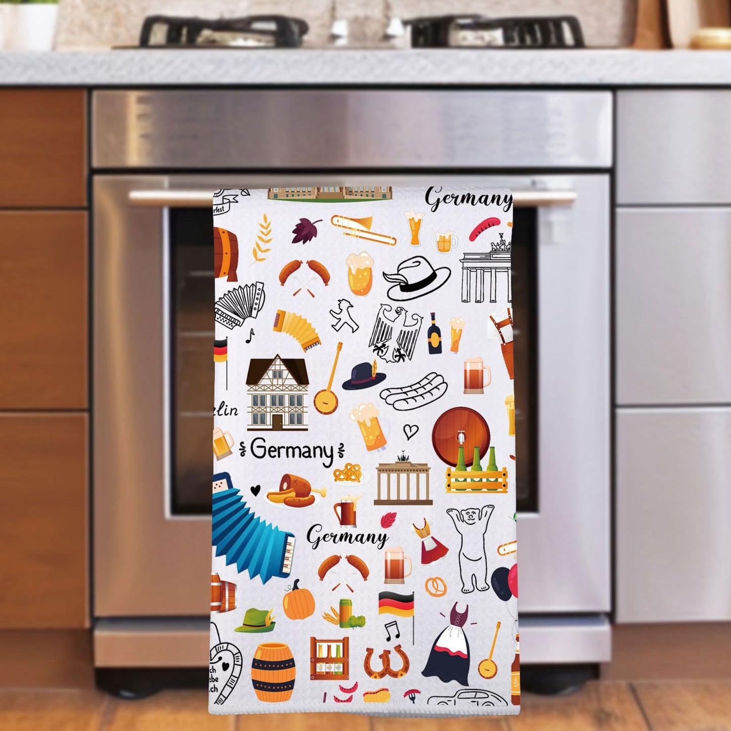 JNIAP Germany Kitchen Towel German Dish Towel Germany Themed Gifts Germany Housewarming Gift German Kitchen Decor (German KT)