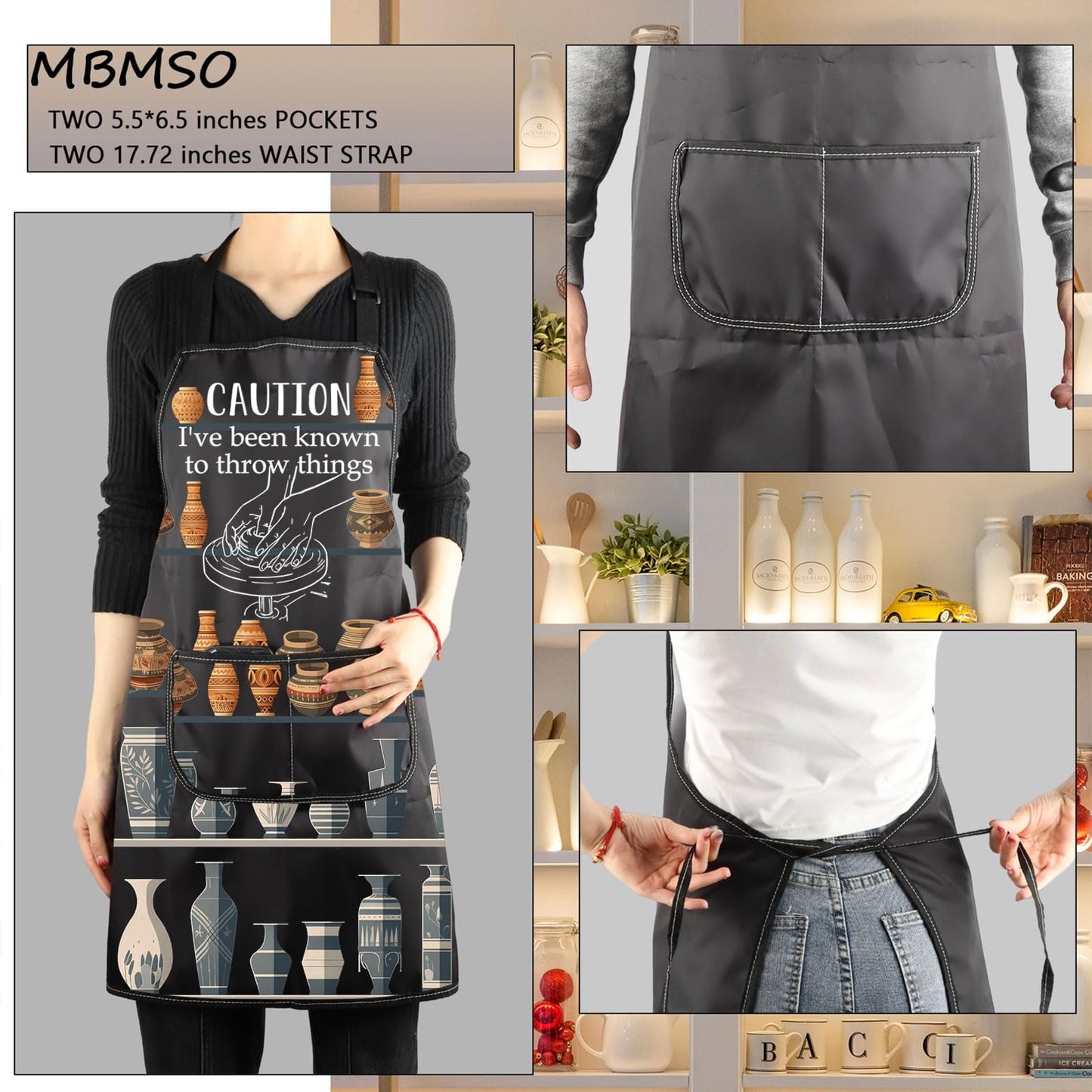 MBMSO Pottery Artist Apron for Pottery Lover Gifts Ceramics Gifts Caution I've Been Known To Throw Things Pottery Maker Gifts