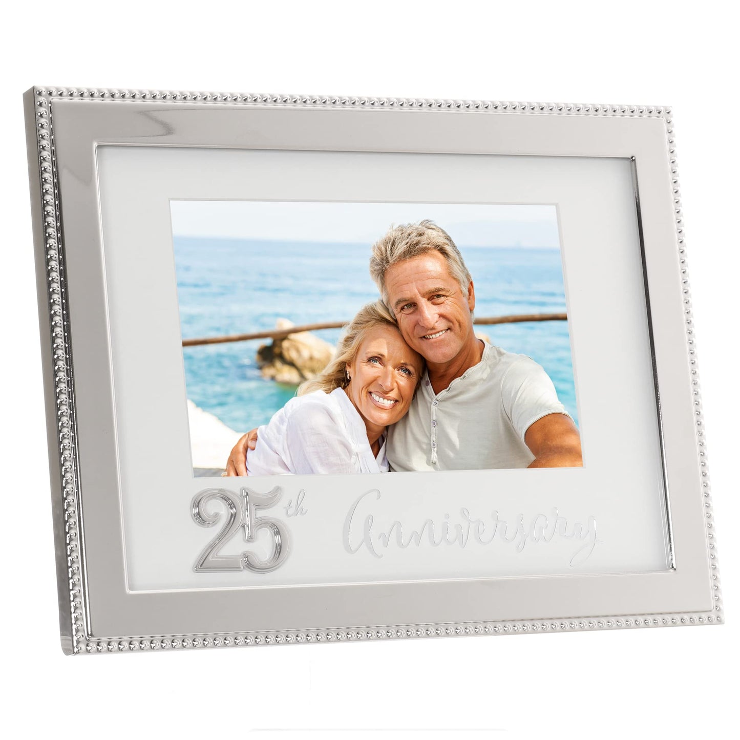 4x6 Silver Beaded Metal 25th Anniversary Picutre Frame