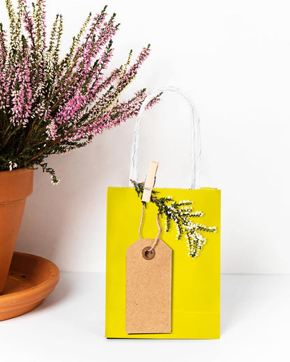 qiqee 24PCS Mini Gift Bag with Handles Bulk 4.5"x2.5"x6" Gift Bags Bright Yellow Bags Multiple Uses