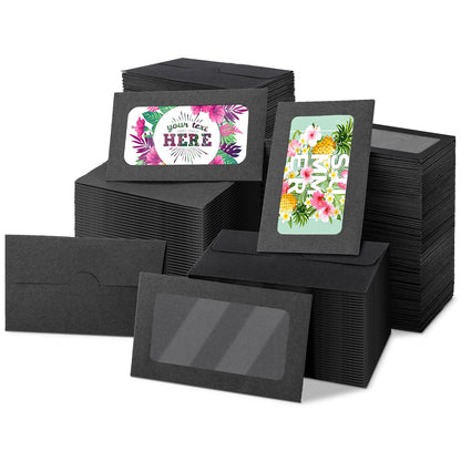 Geyee 500 Pcs Window Gift Card Envelopes 3. 9 x 2. 4'' Sleeves Credit Card Size Blank Business Invitation Envelopes for Wedding Graduation Party Gifts(Black)
