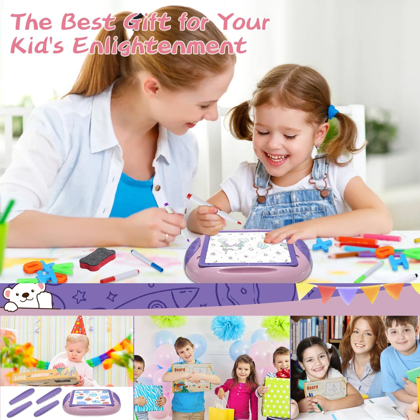 Cokzer Gift for 1-2 Year Old Girls, Toddler Girl Toys with Magnetic Letters and Numbers, Learning and Educational Toys for 1 2 Year Old, Girls Birthday (Unicorn Pink)