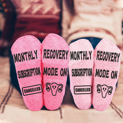 Glitopper 3 Pcs Hysterectomy Recovery Must Haves Fuzzy Socks Hysterectomy Recovery Gifts for Women with Humorous Words Monthly Subscription Cancelled Funny Care Present for Her Survivor Uterus Removal