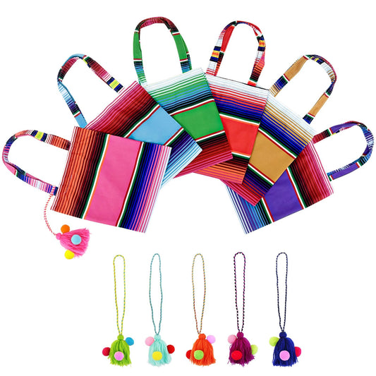 OurWarm 10 x 8 Inches Handwoven Mexican Tote Favor Bags, Mexican Fiesta Party Bag with Colorful Tassels for Mexican Party Decorations Fiesta party supplies, Set of 6