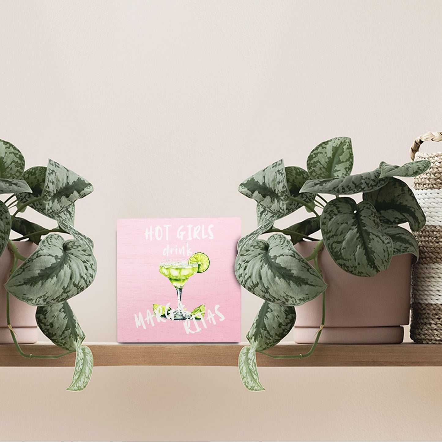 Pink Margarita Gift Wooden Signs,Margarita Lover Gifts Wooden Box Sign,Cocktail Bar Decor For Home Desk Tabletop Shelf Decoration,Gifts For Girls5x5 Inches