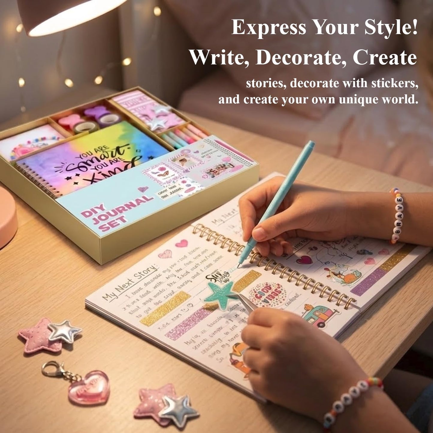 DIY Journal Kit for Girls Ages 8-12, 200+PCS Teen Tween Girl Gifts Trendy Stuff, Party Favors for Kids 8-12, Birthday Gift for Girls.