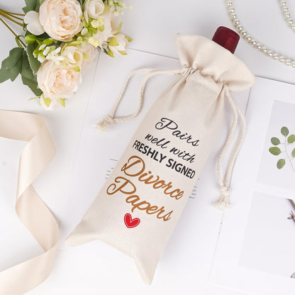 Divorce Gifts for Women Men - New Beginning Pairs Well With Freshly Signed Divorce Papers Wine Gift Bag, Break Up Congratulations for Friends Sisters Family Party Decorations Present Ideas