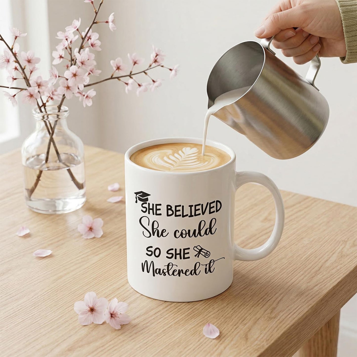 She Believed She Could So She Mastered It Mug, Masters Degree Graduation Present for Women, College Grad Coffee Cup for Daughter Sister Friend, Ceramic Mug 11oz