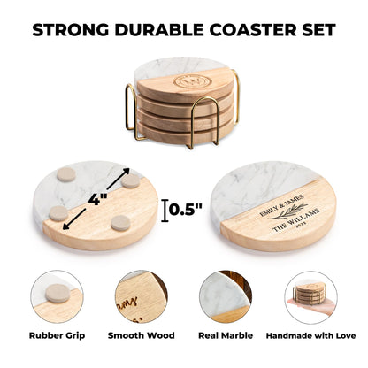Personalized Coasters, Wedding Gift for Couple, Custom, Premium Craftsmanship Durability Tested, Custom Bar Coasters for Drinks with Monogram Engraved, Great Newlywed
