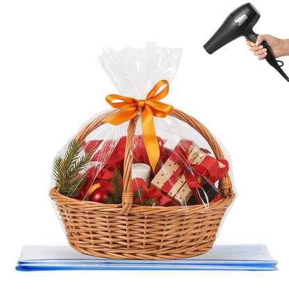 WIKDAY Shrink Wrap Bags for Gift Baskets 10 PCS 24x30 Inches Large Cellophane Bags Wrapping Plastic Clear Jumbo Basket Wrap Bags