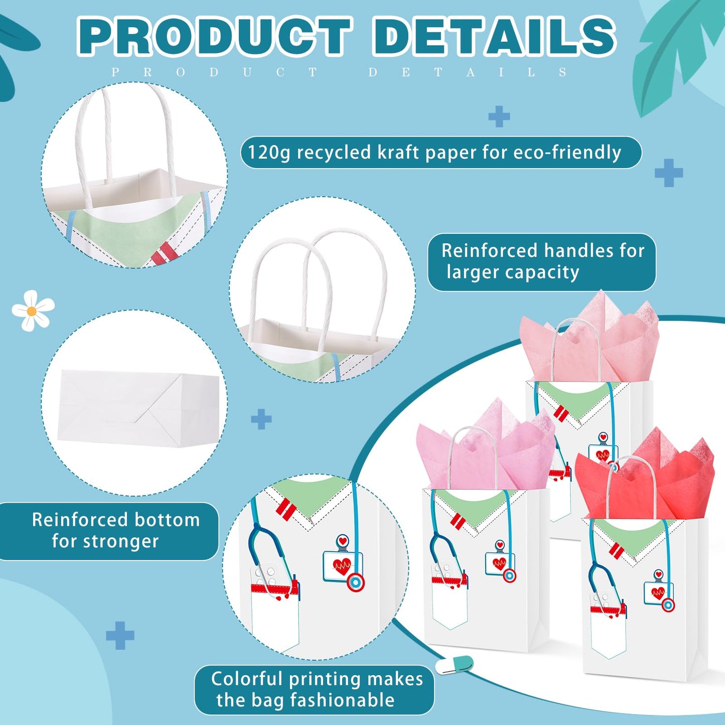 Nezyo Nurses Graduation Gifts 30 Pcs Nurse Gift Bags with 30 Wrapping Tissue Papers for Medical Graduation Appreciation Thank You Party Supplies(Classic,White)