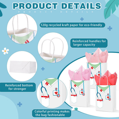 Nezyo Nurses Graduation Gifts 30 Pcs Nurse Gift Bags with 30 Wrapping Tissue Papers for Medical Graduation Appreciation Thank You Party Supplies(Classic,White)