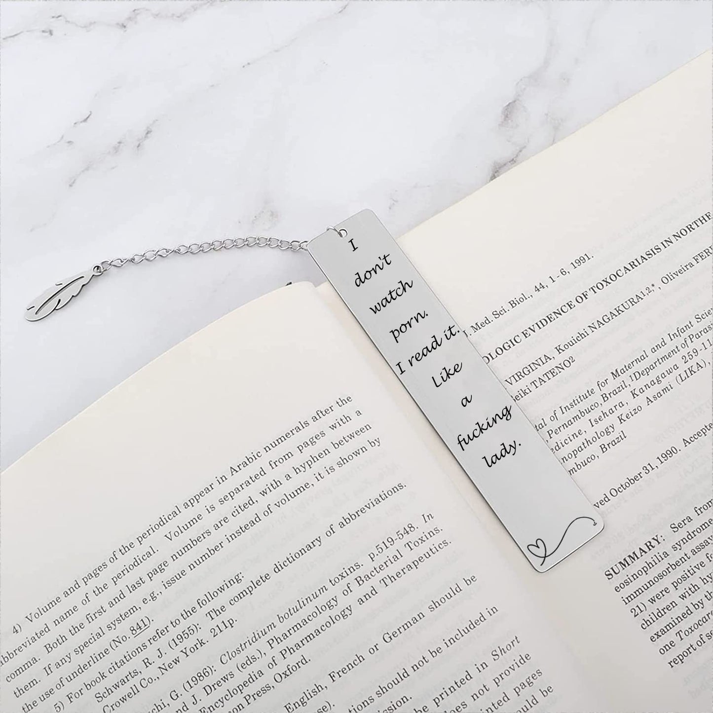 Teniinet Metal Bookmark Gift, 'I Don't Watch Porn. I Read it Like a Fking Lady' Stainless Steel Leaf Pendant Book Mark with Box for Women, Men, Friends, Teacher, Classmate, Book Lovers