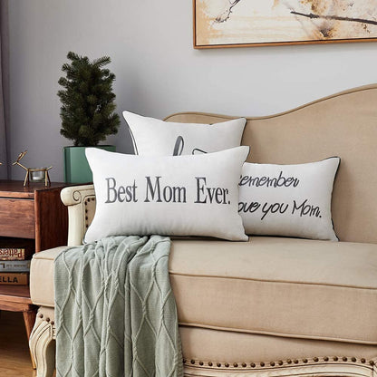 Sanmetex Mom Gifts from Son, Daughter - Best Mom Ever Lumbar Pillow Cover, 12x20 Inch, Embroidered, Ivory