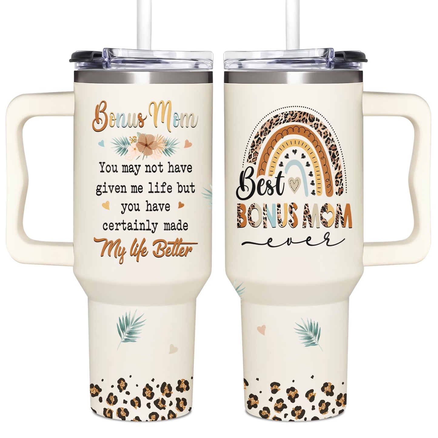 Bonus Mom Gifts - Stepmom Gift - Gifts For Step Mother - Bonus Mom Mothers Day, Christmas, Birthday Gift Ideas - Bonus Mother Cup Tumbler 40 Oz with Handle