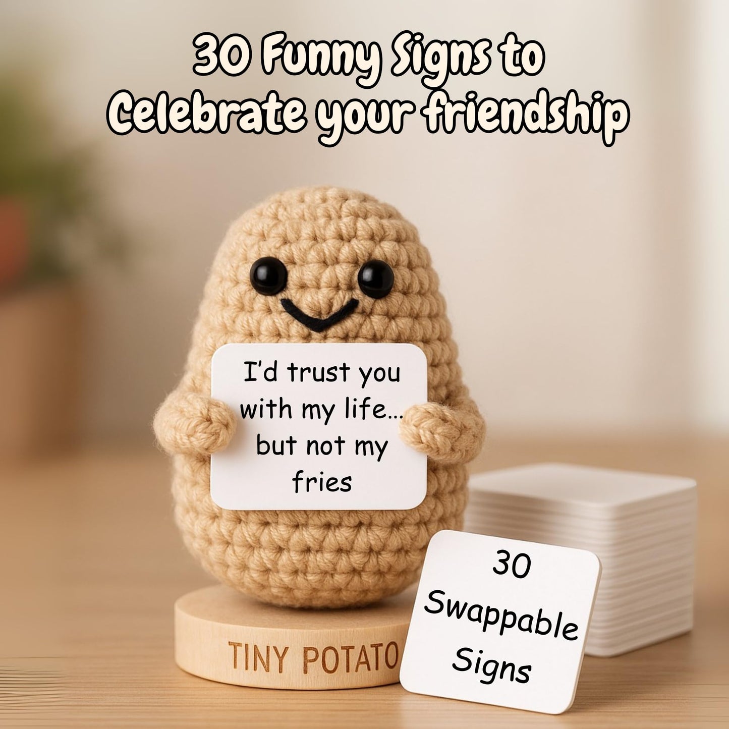 Funny Friendship Gift - Tiny Potato Crochet W/ 30 Sassy Messages for Women Friends Bestie BFF Coworker - Best Friend Birthday Gifts for Women, Sister Birthday, College Graduation Present Idea for Her