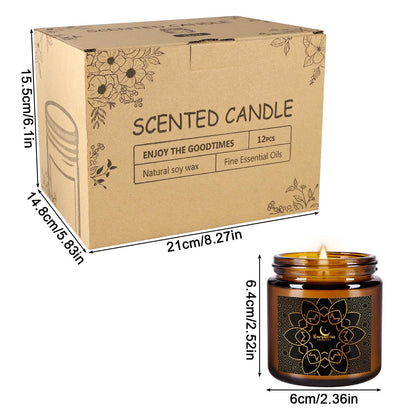 12 Pcs Ramadan Mubarak Scented Candle Set - Eid Candles for Home Decor, Aromatherapy Islamic Gifts for Women & Family, Mosque-Inspired Jar with Islamic Lanterns & Stars, Brown Soy Wax