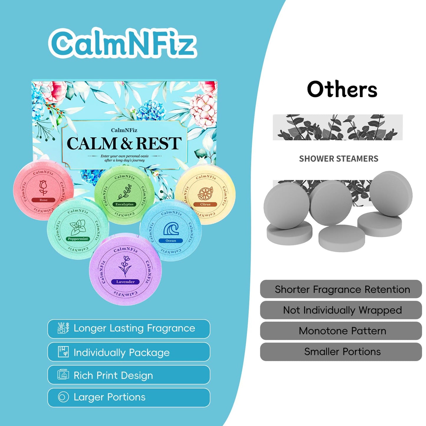 CalmNFiz 6 Pack Shower Steamers Aromatherapy, Birthday Gifts for Women Men, Mother’s Day Gifts for Wife Mom Grandma Daughter Teen, Relaxation Self Care Natural Essential Oil