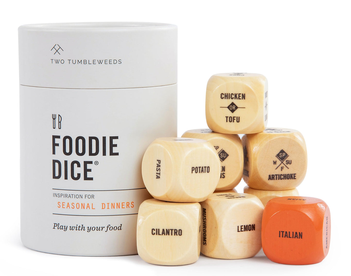 Two Tumbleweeds Foodie Dice - Set of 9 Dice to Inspire Creative, Seasonal Meals with Take Out Die - Unique Cooking Gift