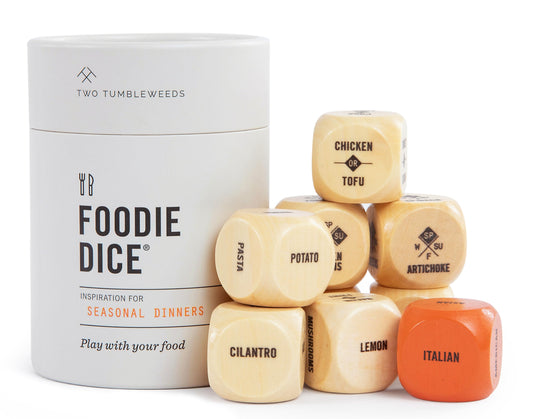 Two Tumbleweeds Foodie Dice - Set of 9 Dice to Inspire Creative, Seasonal Meals with Take Out Die - Unique Cooking Gift