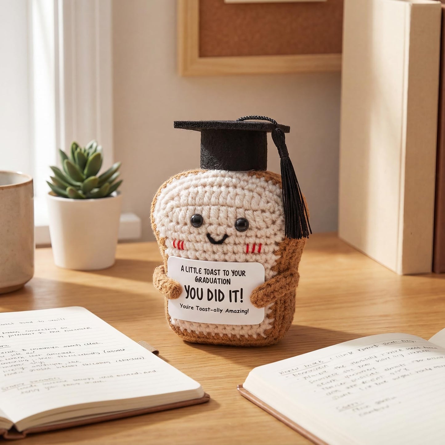 Crisky Handmade Funny Graduation Gifts for Her or Him, Positive Crochet Toast with Little Graduation Card and Grad Caps - You are Totally Amazing - Grad Gifts for College University Masters Degree