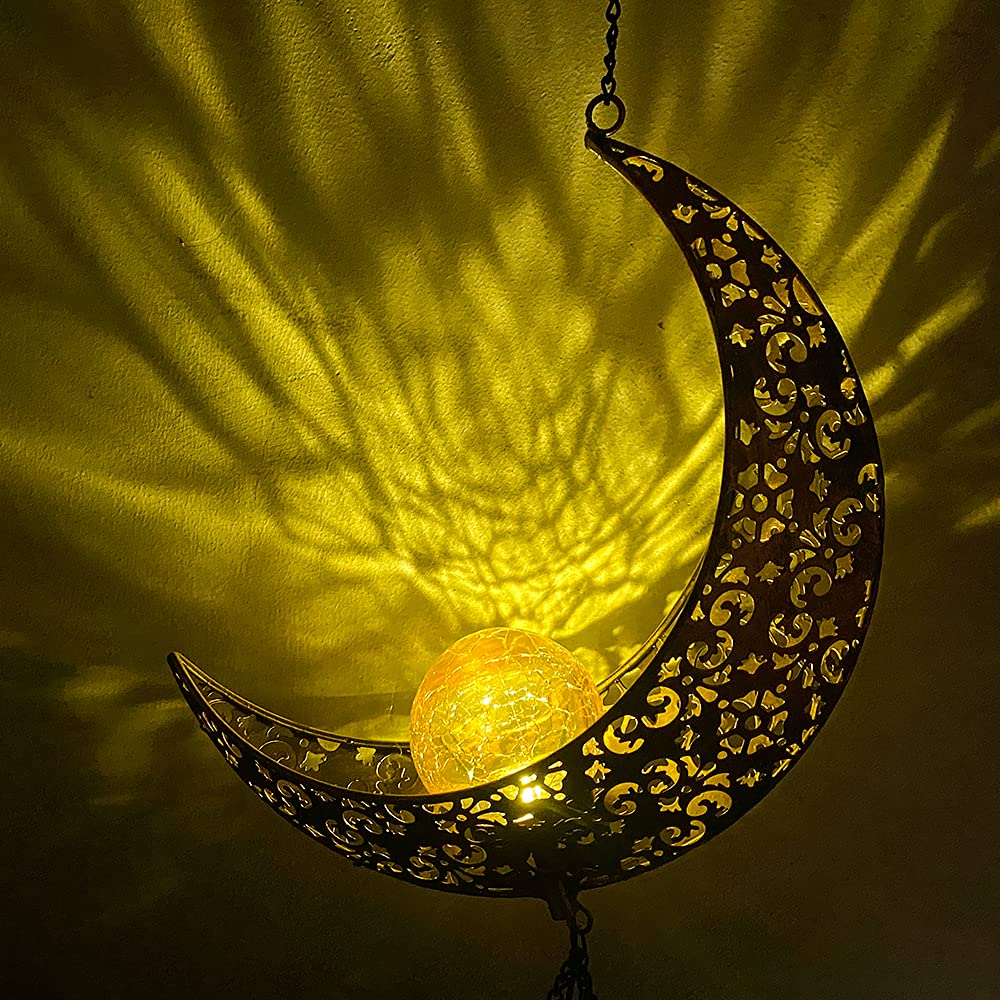 Solar Moon Wind Chimes Outdoor, Waterproof Moon Wind Bells Light Clearance for Outside, Unique Gifts for Mother's Day, Birthday, Mom, Women, Decor for Garden, Yard, Party
