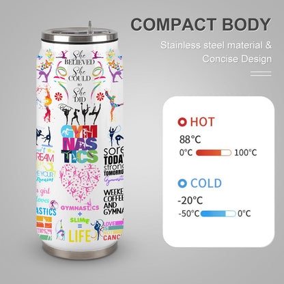 Gymnastics Tumbler Cup With Lid,Gifts For Gymnast Gymnastic Birthday Gift Stainless Steel Vacuum Coffee Mug Cup Gymnastic Gifts For Women Girls 17 Oz