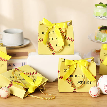 Marspark 20 Pcs Softball Graduation Party Gift Bags with Handle Ribbon Softball Goodie Treat Bags 5.5 x 4.7 x 2.3'' Inspirational Sports Theme Handbags End of Year Gift for Sports Birthday Classroom