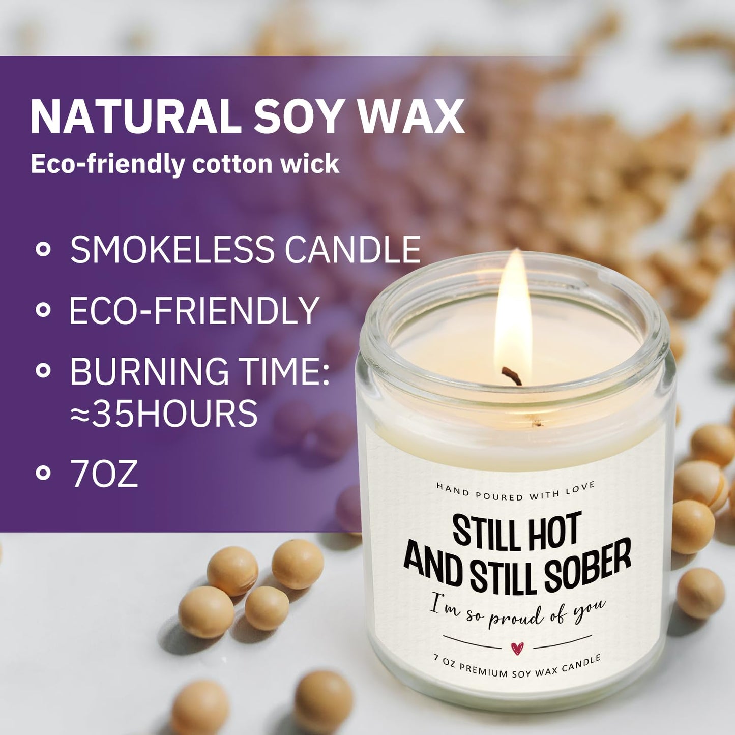Sobriety Gifts for Women Men, 1 Year 2 Year Sober Gifts, Best Sobriety Recovery Gift, Sober Celebration, Anniversary, Proud of You Presents for Her - Handmade Lavender Scented Candle 7oz