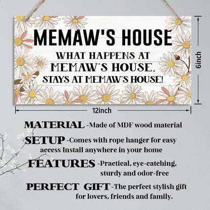 Memaw’s House Sign, Memaw Home Decor Gift, Farmhouse Hanging Wall Plaque, Decorative Wood Wall Art for Living Room Entryway, Memaw Home Decor Gift