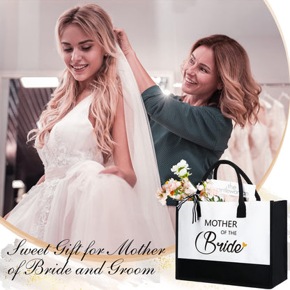 Aoriher 2 Pcs Mother of Bride and Groom Gift Set Canvas Tote Bag Bridal Shower Gifts for Mother of The Groom Bride for Wedding Bachelorette Engagement