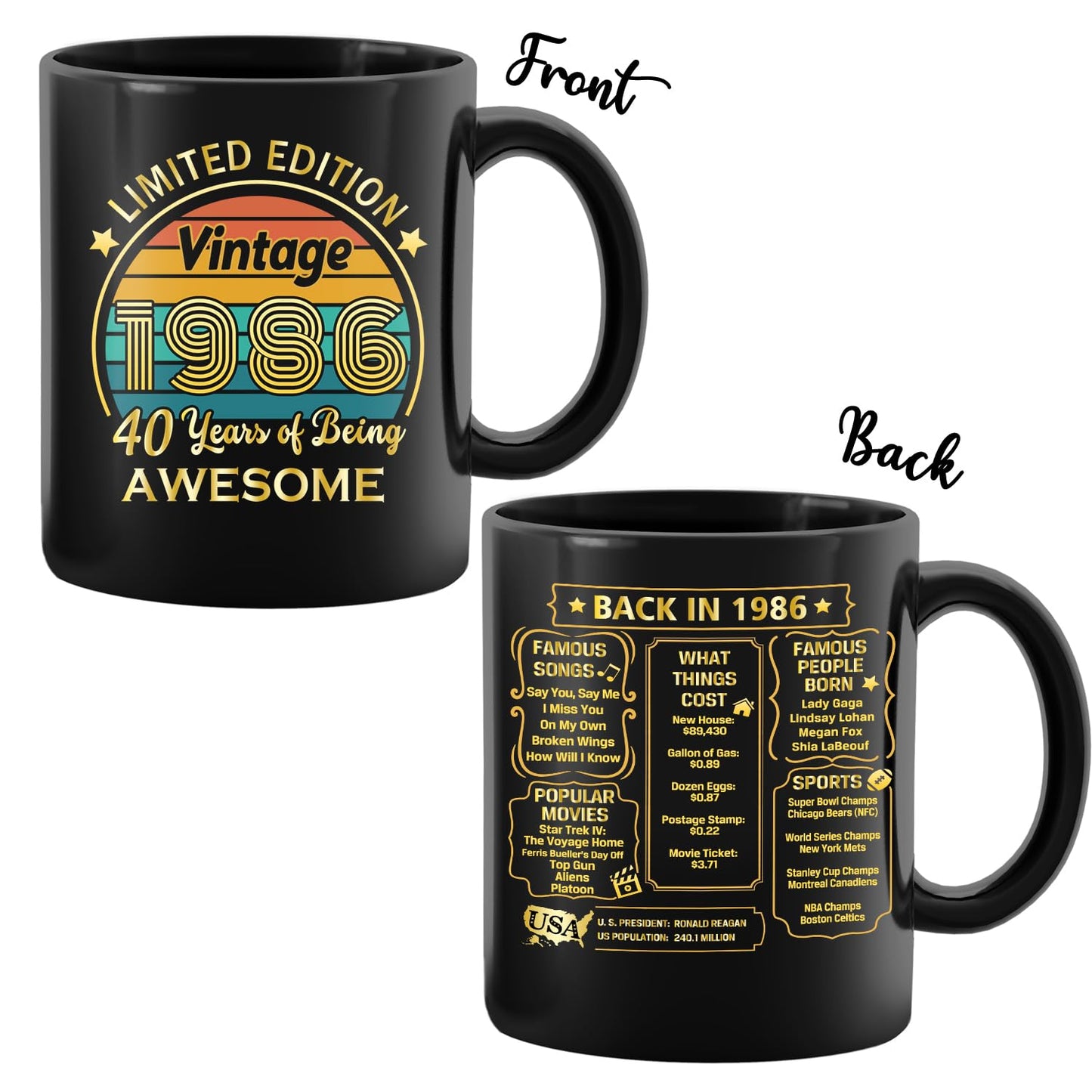 QUPT 40th Birthday Gifts for Women Men, 40th Birthday Gifts for Him, 1986 Birthday Gifts for Women Men, 40 Years Old Gifts, 1986 Birthday Gifts for Her Him, 40th Birthday Presents Coffee Mug