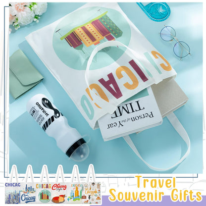 Paterr 6 Pcs Chicago Canvas Tote Bag Watercolor Chicago City Souvenir Gift Souvenir Women Travel Gifts Grocery Shopping Bag Christmas Party Favors