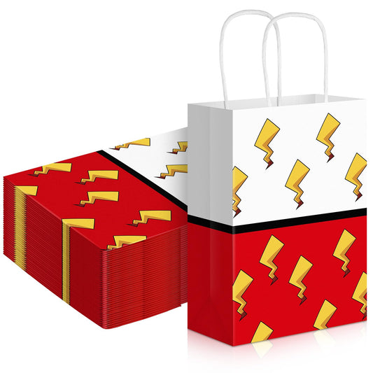 24 Pcs Cartoon Animation Gift Bags Red Birthday Party Bags Paper Goodie Bag with Handle Candy Bag Decorations for Birthday Holiday Event Supplies Gift Fillers