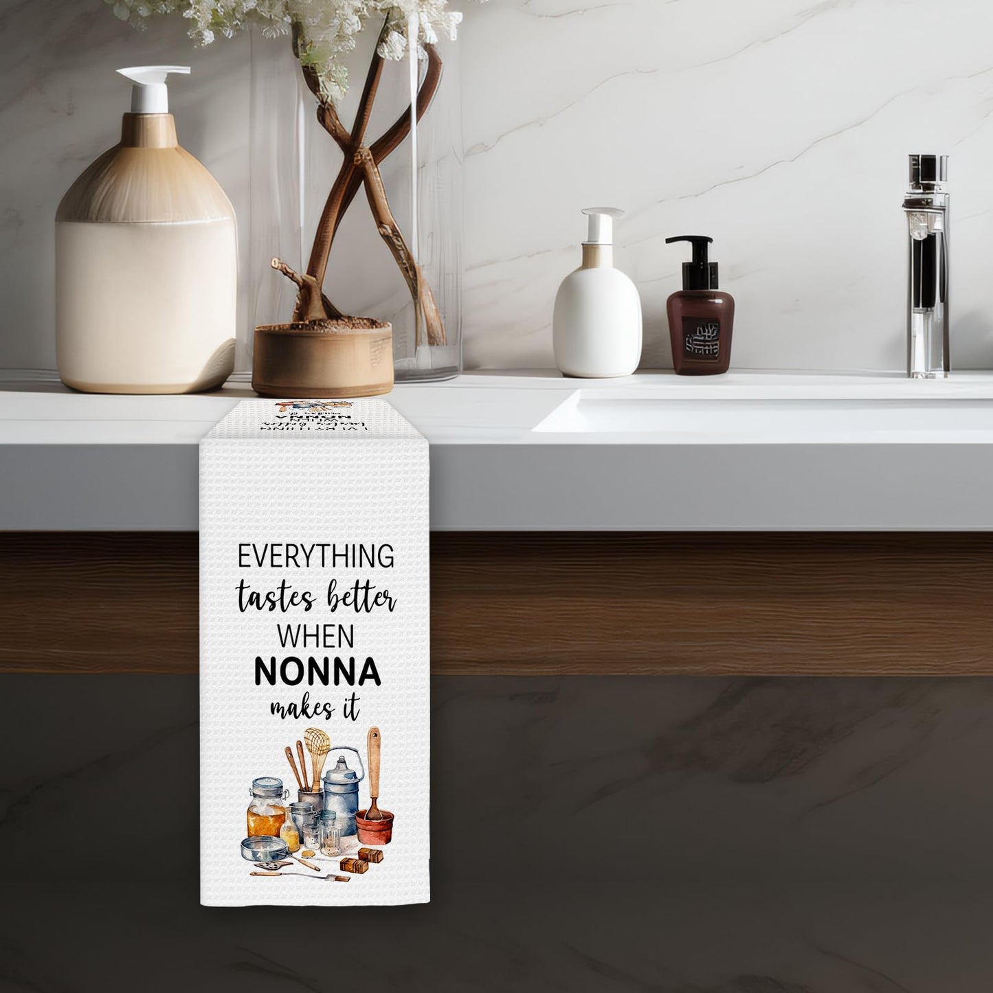 Nonna Gifts Kitchen Towels, Gifts for Nonnas Dish Towels, Nonnas Gifts from Grandkids, Everything Tastes Better When Nonna Make It Decorative Hand Towel for Kitchen (16x24 Inch)