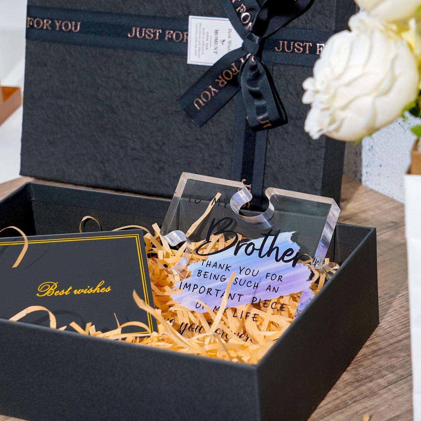 Gifts for Brother - Brother Gifts from Sister - Christmas Birthday Gifts for Brother - 4 * 4.7" Acrylic Puzzle with Gifts Box, Brother Fathers Day, Gifts from Sister, Best Brother Ever Plaque