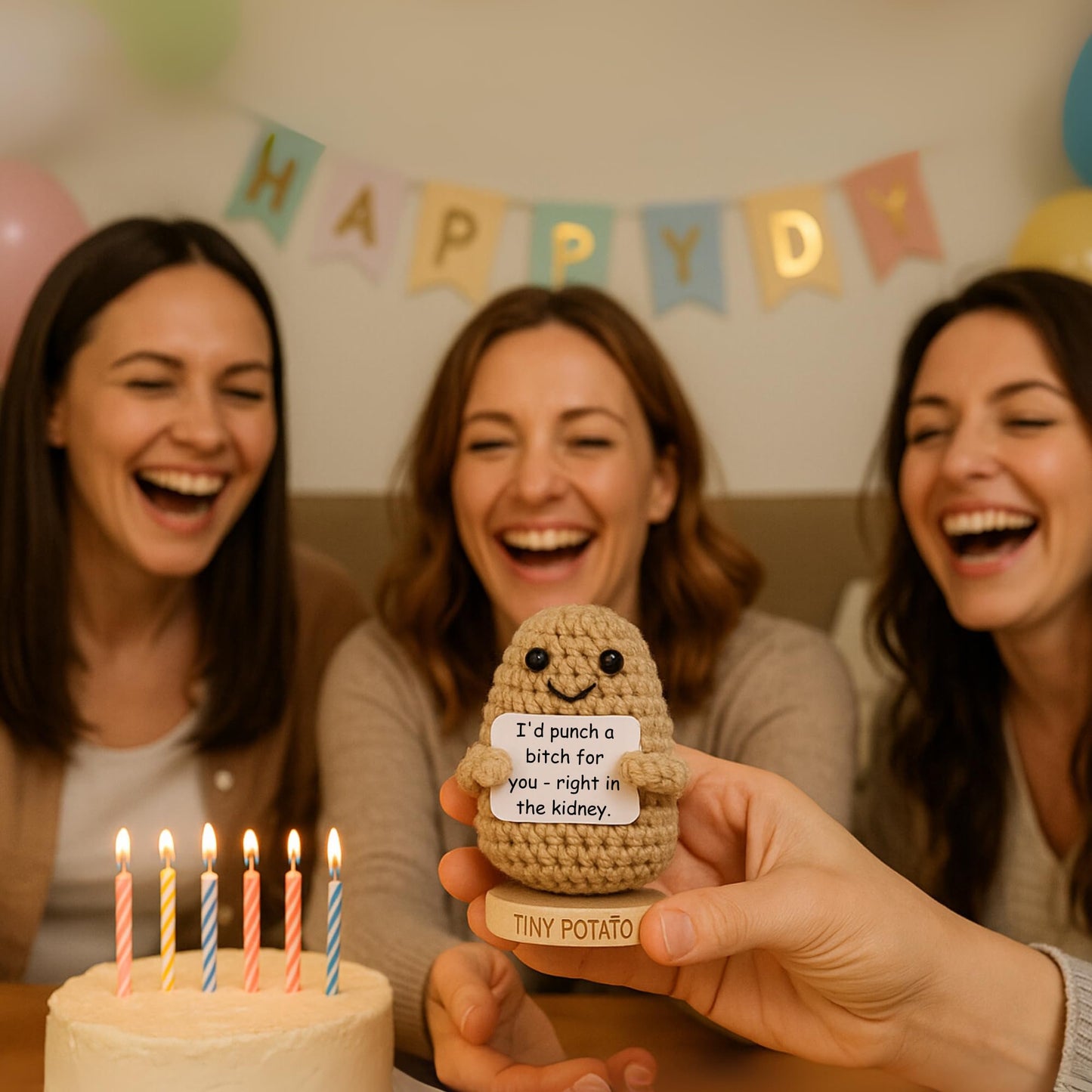 Funny Friendship Gift - Tiny Potato Crochet W/ 30 Sassy Messages for Women Friends Bestie BFF Coworker - Best Friend Birthday Gifts for Women, Sister Birthday, College Graduation Present Idea for Her