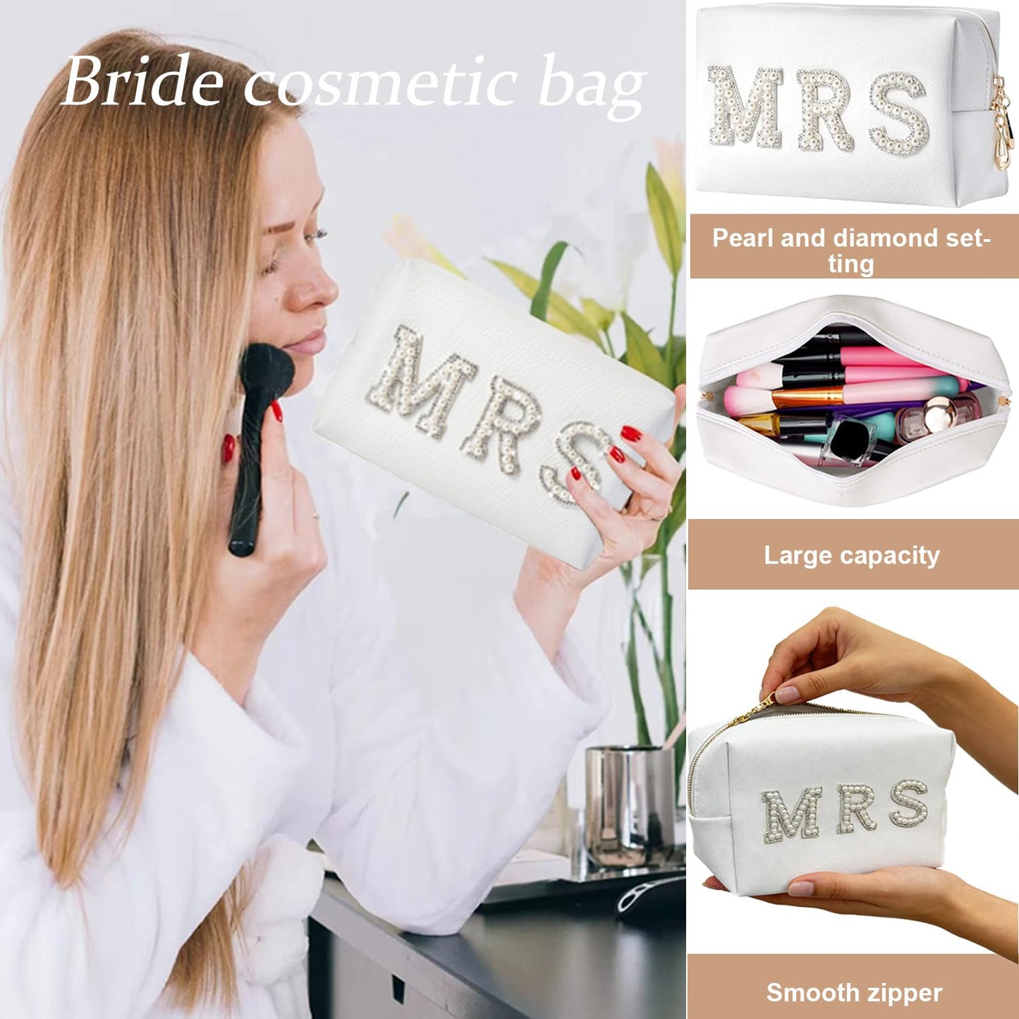 Personalized Initial Bridal Shower Gifts Box Set, Bride Slippers MRS Cosmetic Bag Bride Hair Clip Wedding Gifts for Bride, Bride to be Gifts Bachelorette Gifts